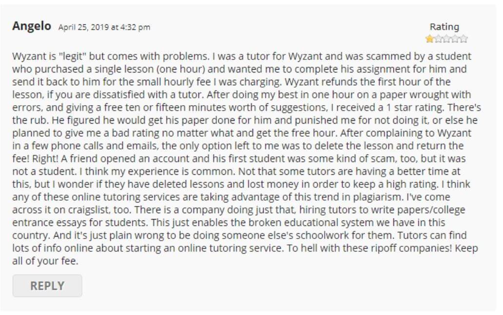 wyzant review - negative student review